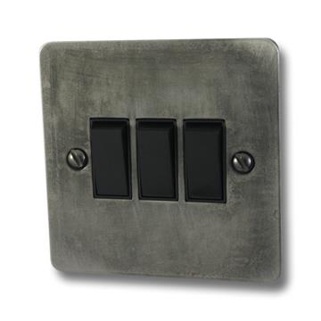 Flat Slate Effect Light Switch (3 Gang/Black Switches)